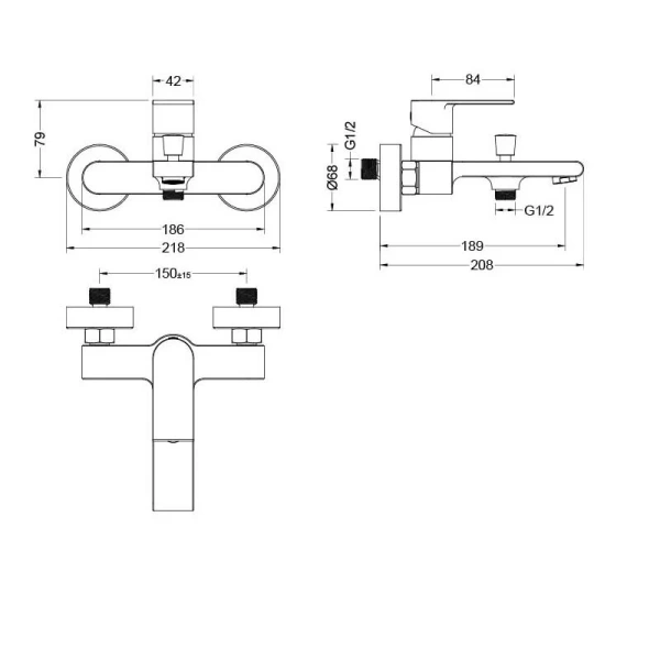 Смеситель для ванны Акватек Лира хром AQ1440CR (детальная фотография), для ванны