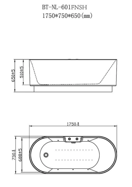Акриловая ванна Orans с аэромассажем и хромотерапией, белая, BT-NL601 FTSH white (детальная фотография), акриловые