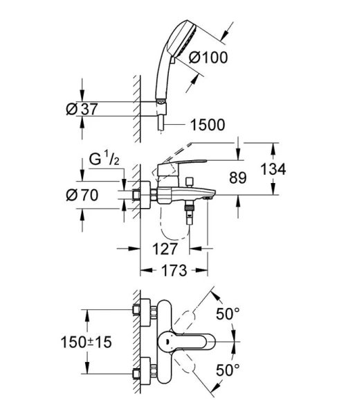 Смеситель для ванны Grohe Eurostyle Cosmopolitan 3359220A (детальная фотография), для ванны