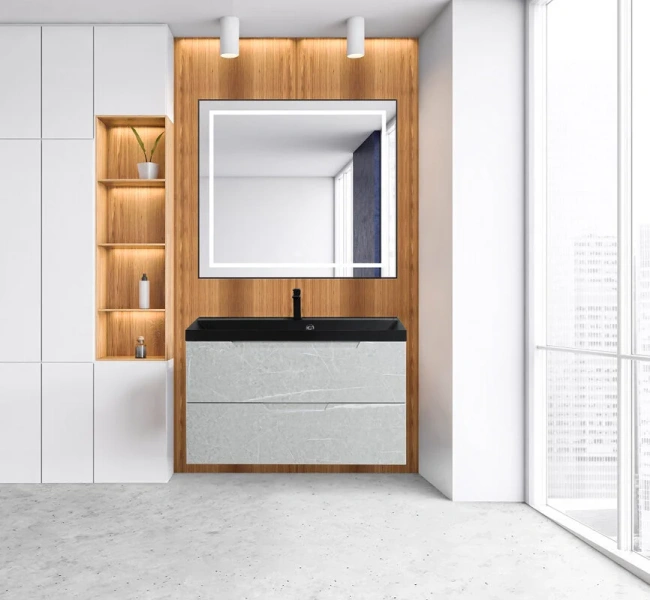 Зеркало с подсветкой BelBagno Kraft 90 см с подогревом черное SPC-KRAFT-885-785-TCH-WARM-NERO (детальная фотография), 90 см