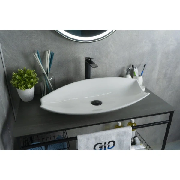 Раковина GID Creativo N9178 74 см белая 51171 (детальная фотография), одинарные, недорогие, с антигрязевым покрытием