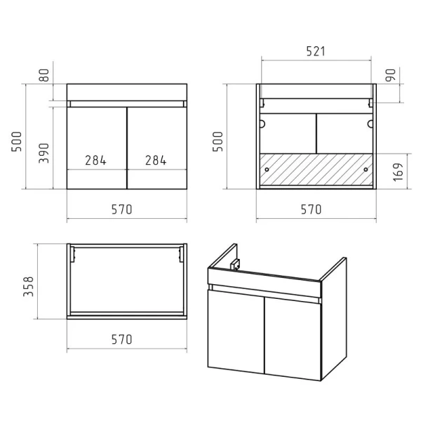 Тумба под раковину подвесная Misty Ронда 60 см белая/бетон П-Рон-01060-0521 (детальная фотография), по запросу