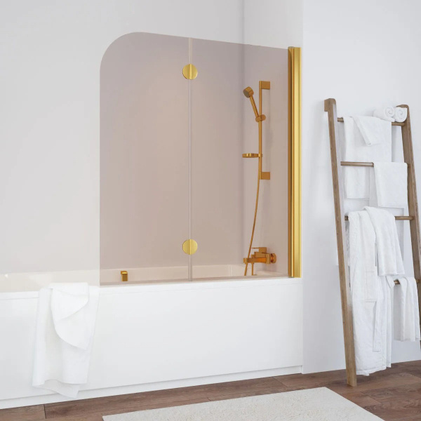 Душевая шторка на ванную профиль золотой стекло бронза Vegas-glass E2V 120 09 05 R (детальная фотография)