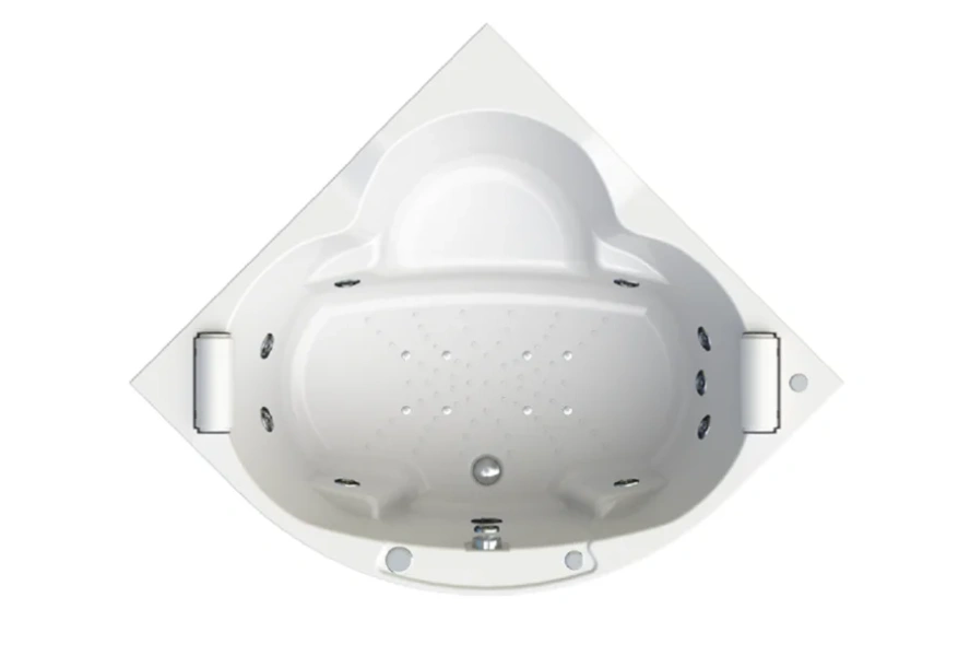 Гидромассажная ванна Радомир Сорренто 1-81-2-0-9-038, 140 x 140 см, рама-подставка, подголовник - 2 шт., фронтальный экран, сифон, слив-перелив автомат, гидромассаж Терапия хром КУ 200, белая (детальная фотография), угловые, приставные, встраиваемые