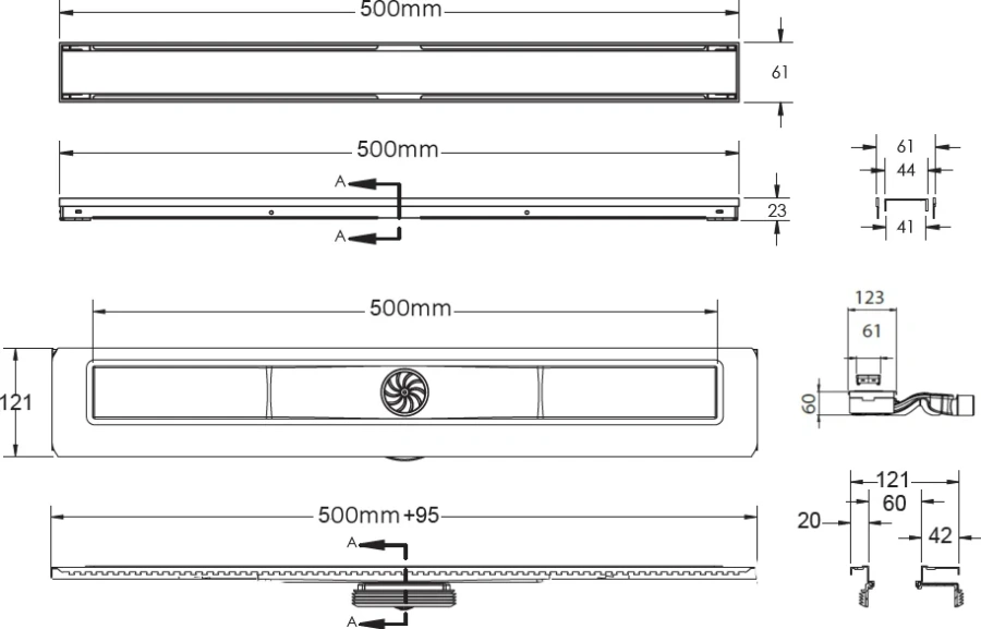 Душевой лоток BERGES В1 Antik 50 см хром 091123 (детальная фотография), в наличии
