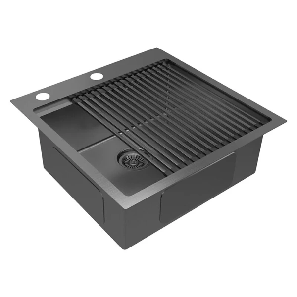 Мойка для кухни Paulmark Kroner-Pro 51 см вороненая сталь PM705151-GM (детальная фотография), из нержавеющей стали, стальные, металлические