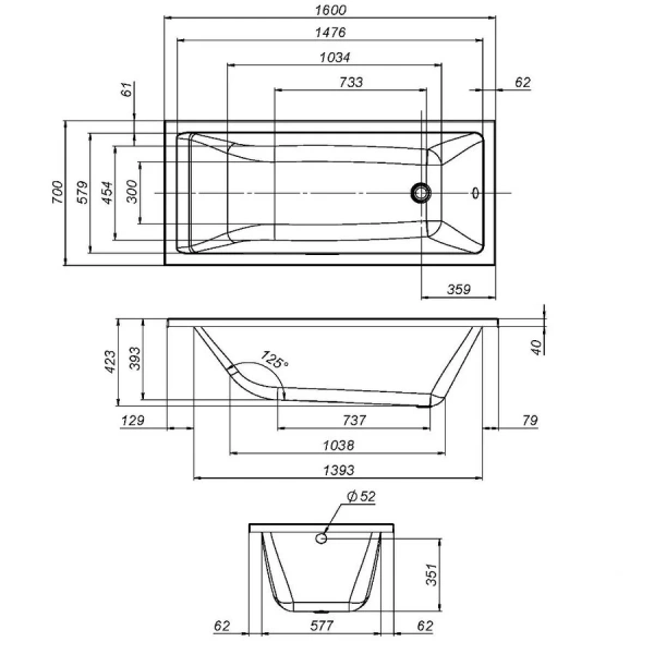 Ванна акриловая Am.Pm Gem 160x70 белая W93A-160-070W-A (детальная фотография), акриловые