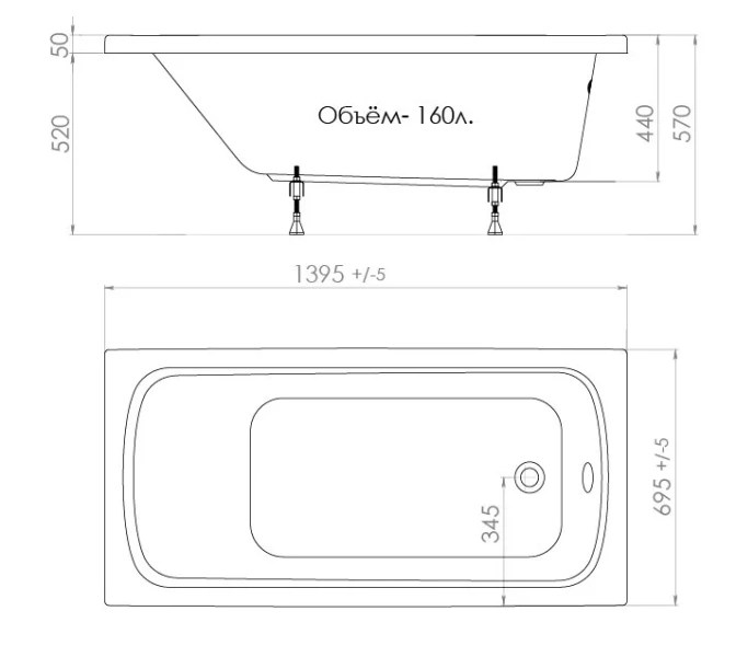 Ванна акриловая Triton Стандарт 140х70 см белая Н0000099327 (детальная фотография), приставные