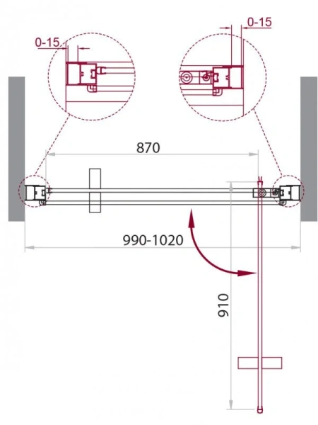 Душевая дверь Belbagno Marmi 100 см стекло прозрачное MARMI-B-1-100-C-Cr (детальная фотография), современные, hi-tech