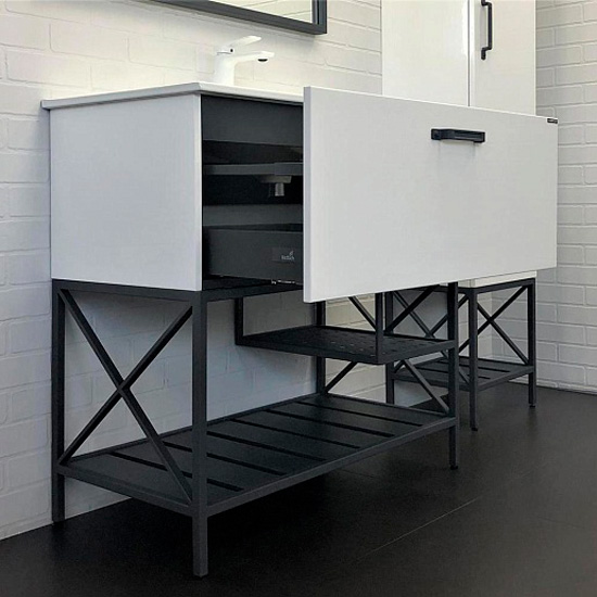 Тумба с раковиной напольная Comforty Бредфорд 90 см белая/графит 00-00009955CF (детальная фотография), современная, hi-tech, лофт