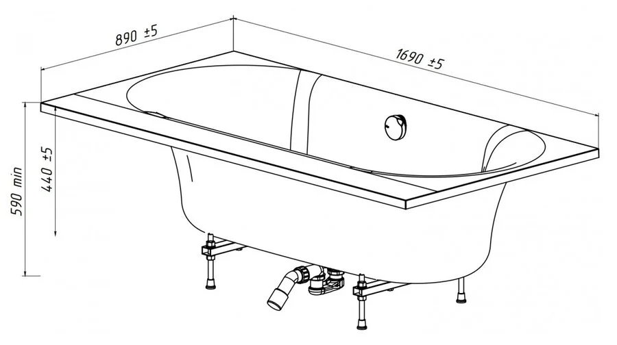 Ванна из искусственного камня Belux Омега 2 ВО2-1700, 4810924219442, 170 x 90 см, белый (детальная фотография), современныe, hi-tech