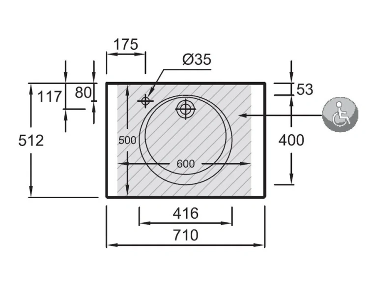 Раковина Jacob Delafon Odeon Rive Gauche 70 см подвесная EXAX112-Z-00 (детальная фотография), современные, hi-tech