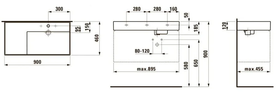 Раковина Laufen Kartell 90 см полка слева 8.1033.9.000.111.1 (детальная фотография), современные, hi-tech