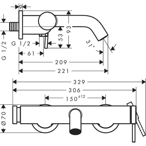 Смеситель для ванны Hansgrohe Tecturis S матовый белый 73422700 (детальная фотография), для ванны