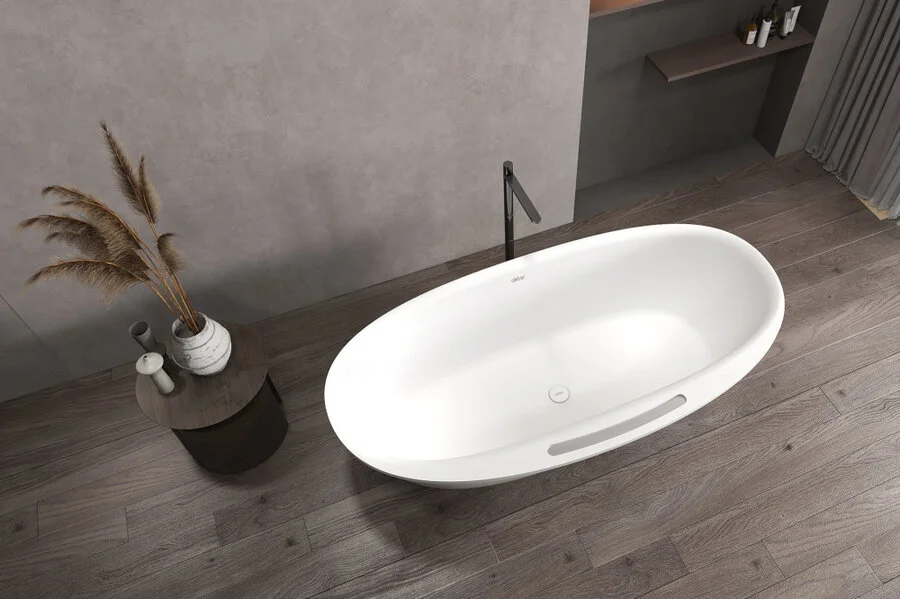 Ванна из искусственного камня Abber Stein 170x85 см белая матовая AS9631 (детальная фотография), овальные
