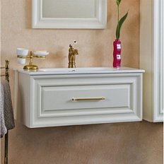 Тумба под раковину, цвет слоновая кость матовый, фурнитура золото, La Beaute Cornelia