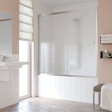 Душевая шторка на ванную профиль глянцевый хром стекло шиншилла Vegas-glass