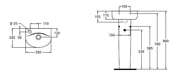 Раковина Ideal Standard Connect 35 см белая E791401 (детальная фотография), подвесные, пристенные