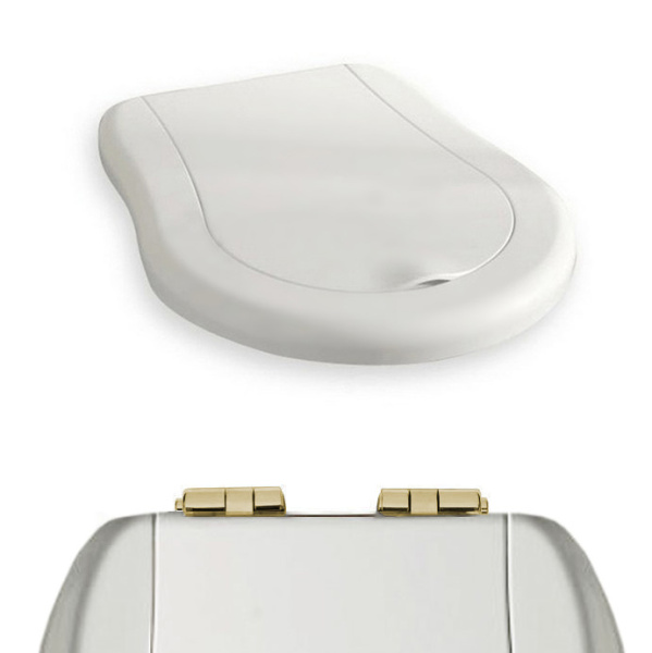 Крышка-сидение с микролифтом Kerasan Retro белая, петли золото 108501 bi/oro (детальная фотография), с микролифтом