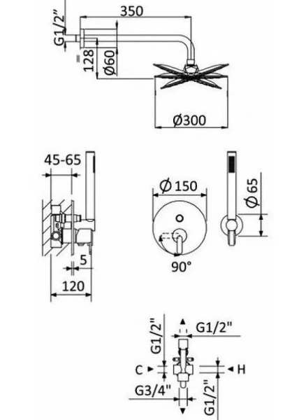 Душевой комплект Cezares Leaf хром LEAF-DSIP-30-L-01 (детальная фотография), душевые комплекты, наборы