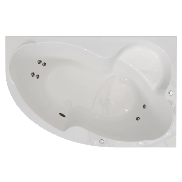 Гидромассажная ванна Радомир Ирма 2-79-2-1-9-229/2-79-2-2-9-229, 160 x 105 см, L/R, рама-подставка, фронтальная панель, слив-перелив, гидромассаж Стандарт хром, пневмокнопка, массаж спины и ступней, белая (детальная фотография), акриловые