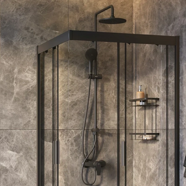 Душевой уголок Am.Pm Gem 90x90 см с душевой стойкой WK90EO (детальная фотография), черные