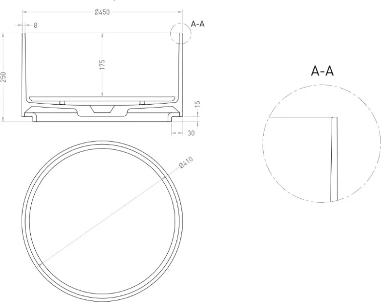 Раковина Salini Armonia Round 02 45 см из искусственного камня 130422M (детальная фотография), накладные (на столешницу)