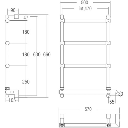 Полотенцесушитель электрический Margaroli Sole 542 Box, 4 секции (детальная фотография), электрические скрытого подключения, правое подключение