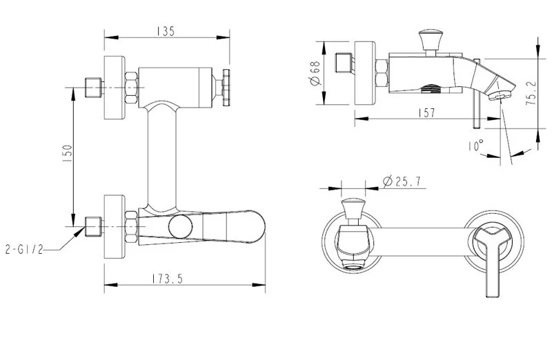 Смеситель для ванны Bravat Waterfall F673107C-01 (детальная фотография), для ванны