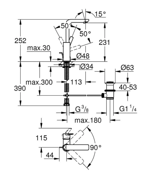 Смеситель для раковины хром Grohe Lineare  23296001 (детальная фотография), для раковины