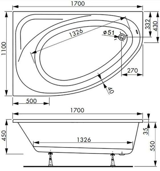Ванна акриловая Vagnerplast Hapi 170×110 см левая VPBA170HAP3LX-04 (детальная фотография), асимметричные