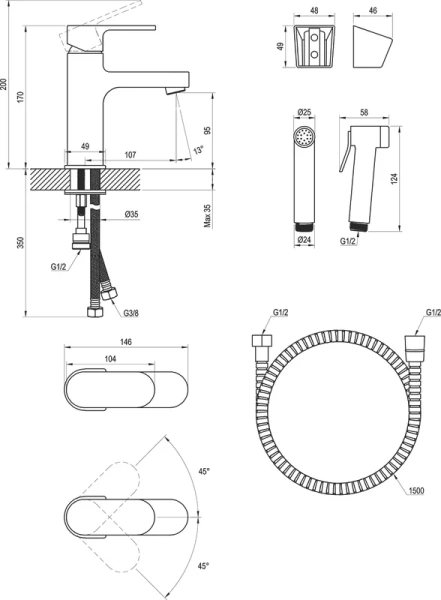 Смеситель с гигиеническим душем Ravak Chrome хром X070167 (детальная фотография), современные, hi-tech