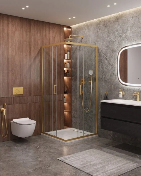 Душевой уголок Cezares Molveno 90х90 см стекло прозрачное профиль золото MOLVENO-A-2-90-C-BORO-IV (детальная фотография), золото