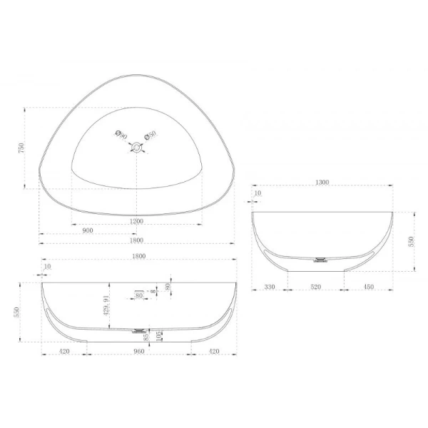 Ванна из искусственного камня Abber Stein 180x130 см отдельностоящая AS9608 (детальная фотография), асимметричные