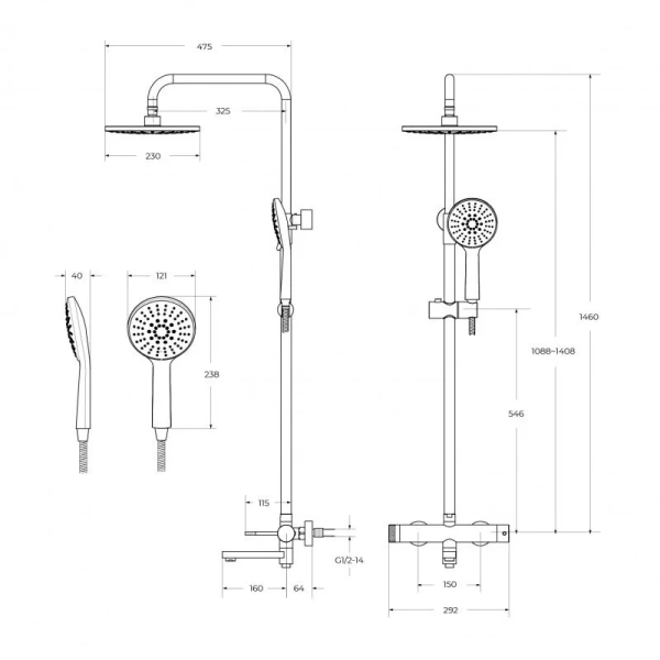Душевая стойка Cezares Relax черный матовый RELAX-CVD-NOP (детальная фотография), современные, hi-tech