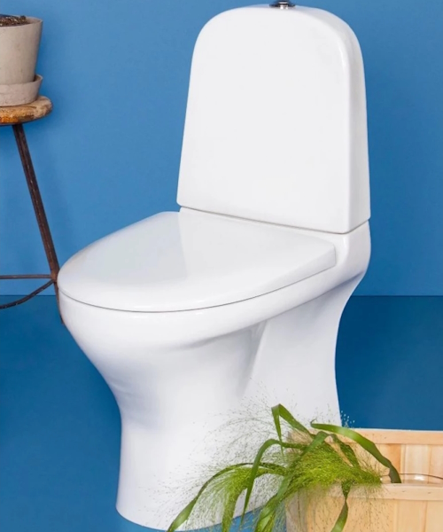 Унитаз компакт Gustavsberg Estetic 8300 безободковый белый, крепление на силикон GB1183002R1231G (детальная фотография), современные, hi-tech, круглые