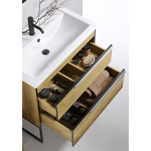 Тумба под раковину подвесная Aqwella Fargo 80 см дуб балтийский FRG0108DB (детальная фотография), светло-коричневая