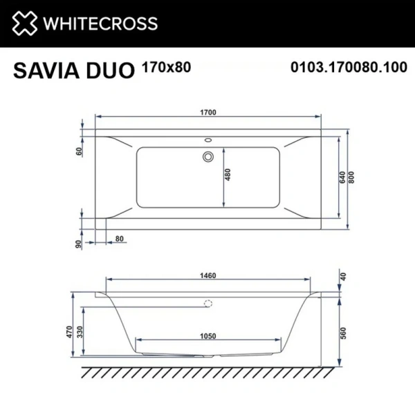 Ванна гидромассажная Whitecross Savia Duo Ultra, 170 х 80 см, увеличенная толщина акрила, усиленная армировка, белый/золото, 0103.170080.100.ULTRA.GL (детальная фотография), современныe, hi-tech