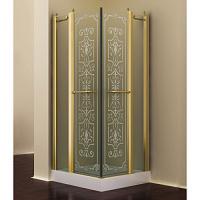 Душевой уголок, профиль золото, прозрачное стекло, матовый узор, Romance Collection Skara