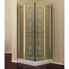 Душевой уголок, профиль золото, прозрачное стекло, матовый узор, Romance Collection Skara