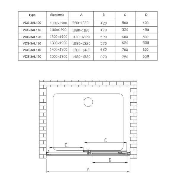 Душевая дверь в нишу Vincea Alpha 110 см профиль черный VDS-3AL110CLB (детальная фотография), современные, hi-tech
