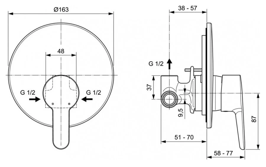 Смеситель для душа Ideal Standard Sesia с внутренней частью A6944AA (детальная фотография), для душа