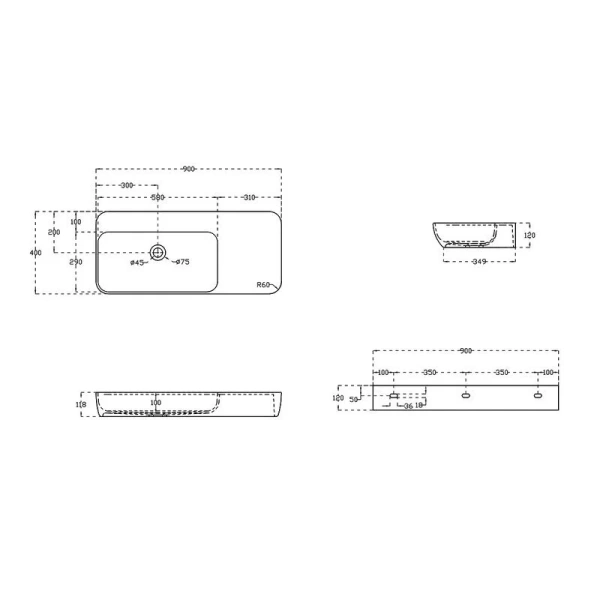 Раковина Vincea 90 см белая матовая VWB-6S590MW (детальная фотография), современные, hi-tech