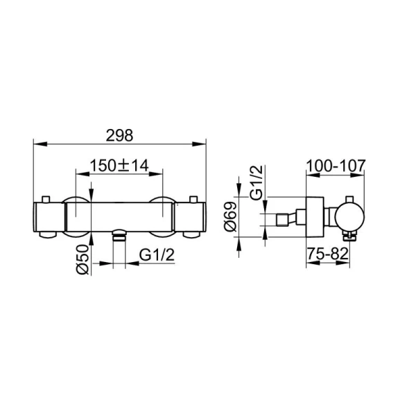 Смеситель для душа с термостатом Keuco Plan 54926 (детальная фотография), для душа