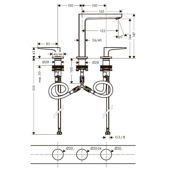 Смеситель для раковины Hansgrohe Metropol с рукояткой-петлей 74515000 (детальная фотография), для раковины