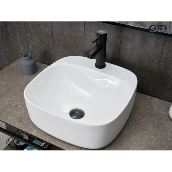 Раковина GID Geometrico N9284 42 см белая 51219 (детальная фотография), накладные (на столешницу)