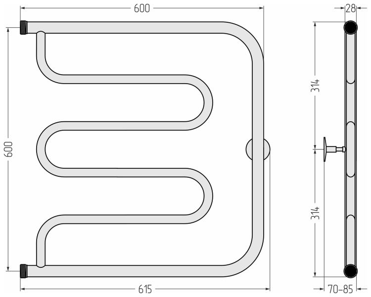Схема (детальная фотография), для систем горячего водоснабжения, для систем отопления, c боковым подключением