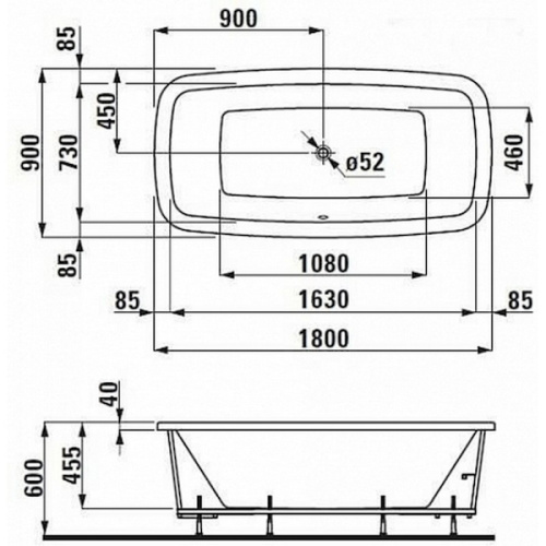 Ванна акриловая Laufen Palomba 180х90 см прямоугольная 2.3280.1.000.000.1 (детальная фотография), акриловые