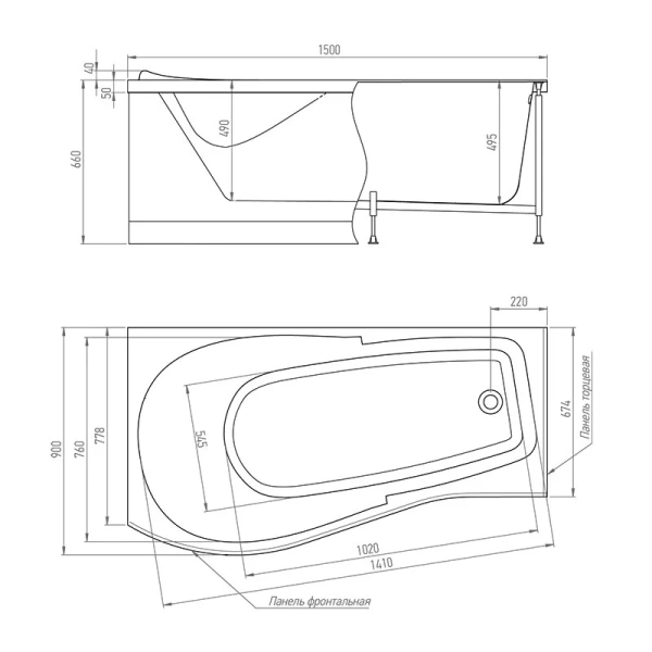 Ванна акриловая Timo Vino 150x90 см правосторонняя VINO1590R (детальная фотография), акриловые