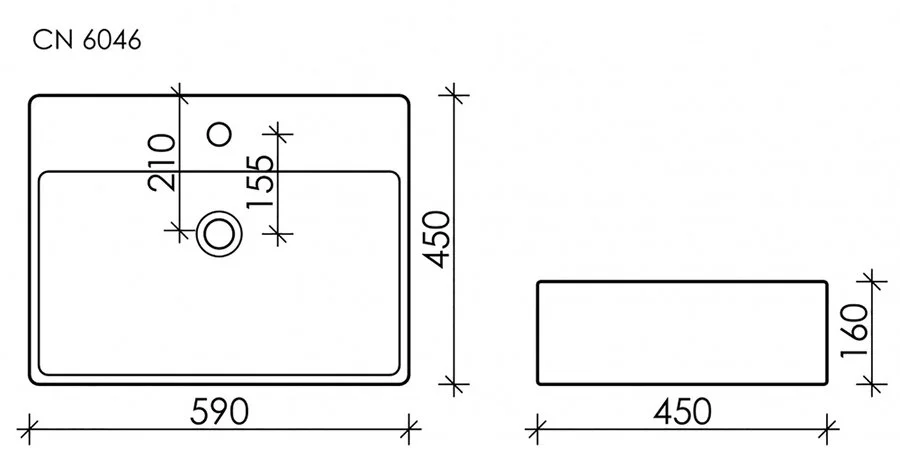 Раковина Ceramica Nova Element 59 см прямоугольная CN6046 (детальная фотография), современные, hi-tech